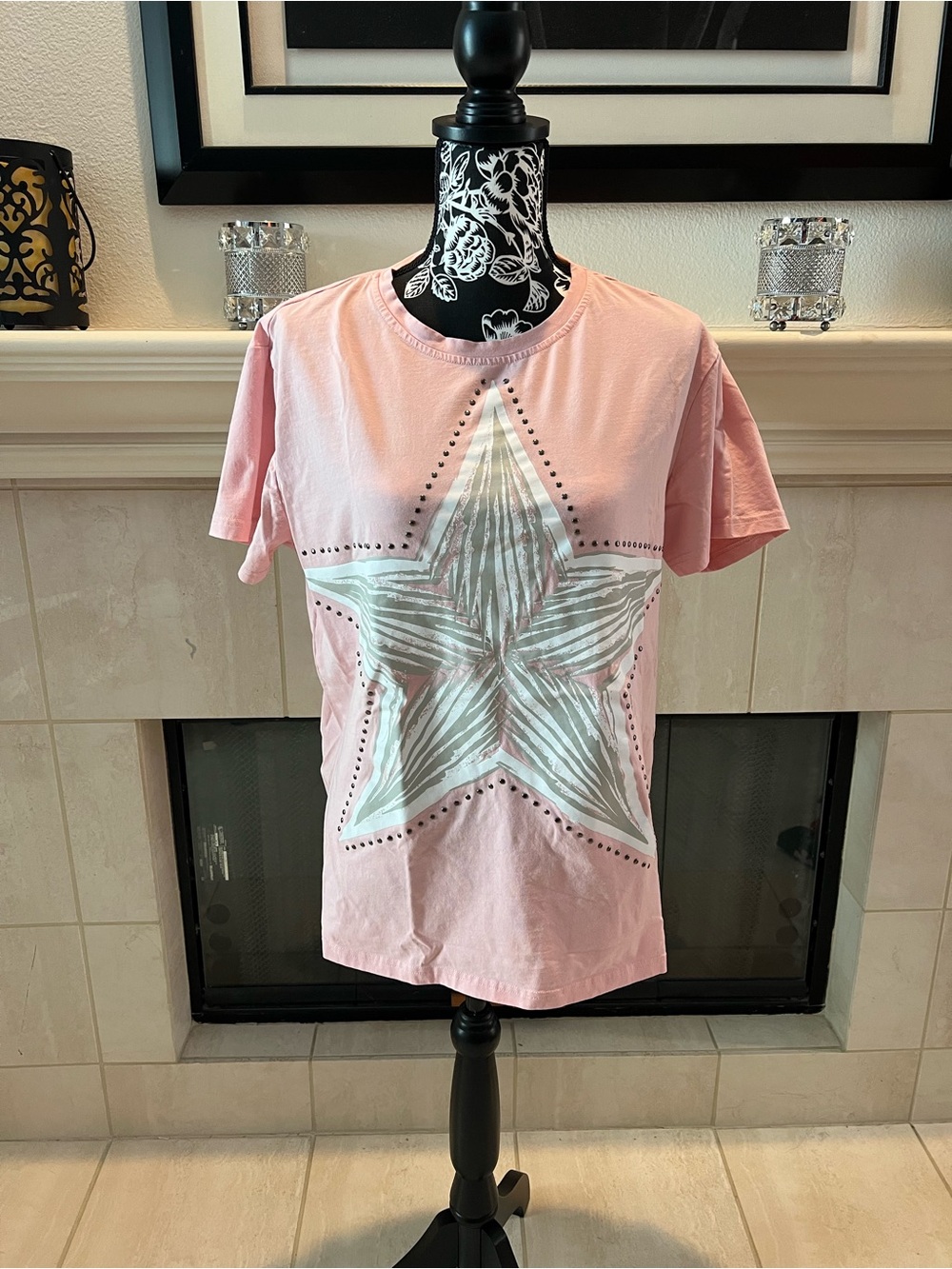 Women's Pink Short Sleeve Tee with Metallic Star